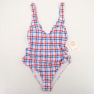 Gianni Bini One Piece Swimsuit Plunge VNeck Gingham Plaid Monokini Size XS NWT